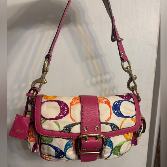 Coach Y2K Scribble Stitch Pocket satchel and brass hardware AS IS staining - Picture 10 of 15